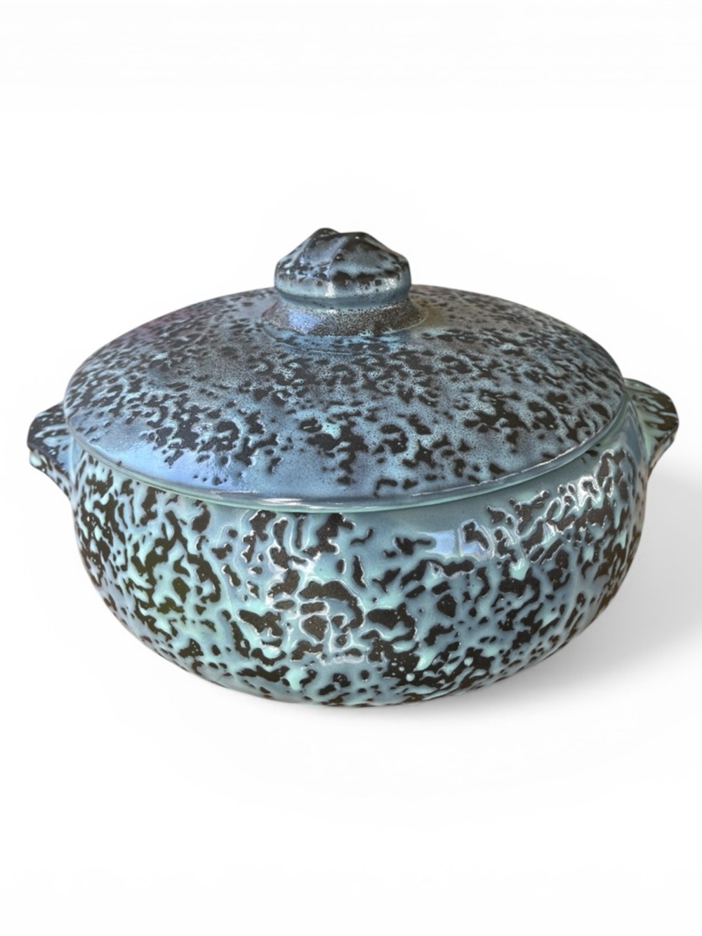 Vintage Signed MCCOY Pottery Blue Lava Glaze Lidded Pot | MCM Bubble Glaze